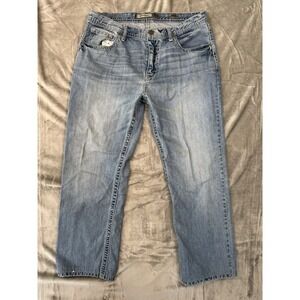BKE Tyler Straight Jeans 36R (34x29) Blue Faded Whiskered Thick Stitch Western